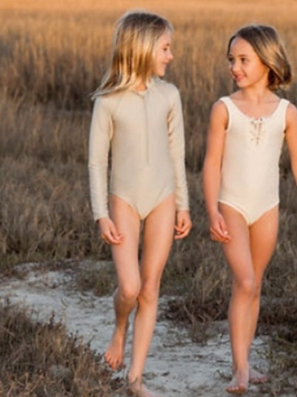 RYLEE + CRU Rashguard Ribbed Long Sleeve One-Piece Swimsuit in Sage Green 4-5Y